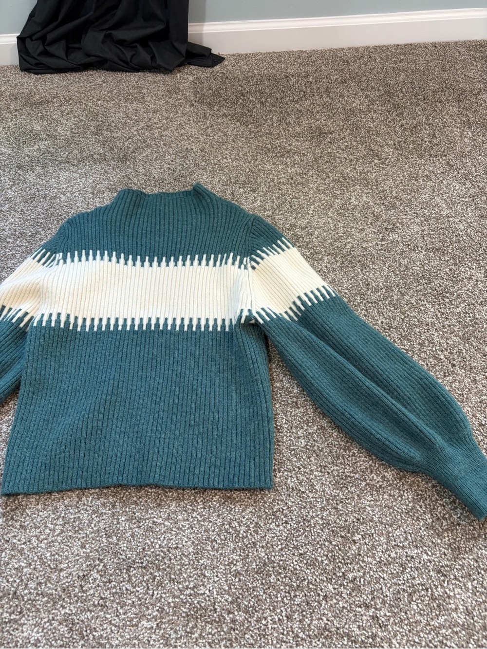 entro Teal and Cream Ribbed Stripe Turtleneck Sweater